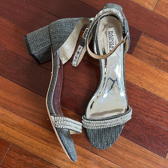 Badgley Mischka Silver Diamond Block Heels Cocktail Party Glam Glitter Size 11 - Picture 1 of 7